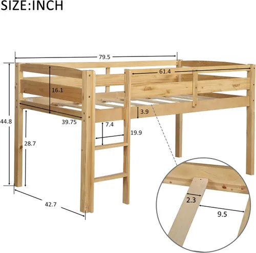 Miniatura 2 de Cama alta baja para niños, cama alta junior con escalera, cama alta de madera individual para niñas y niños, no necesita somier, nogal