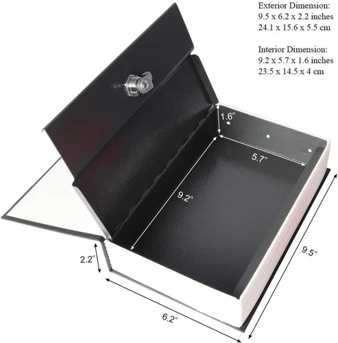 Miniatura 2 de Caja fuerte con forma de libro y cerradura con llave – Jssmst Caja de seguridad desapercibida con forma de diccionario para el hogar, caja de Negro
