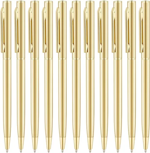 Miniatura 6 de Unibene Paquete de 6 bolígrafos dorados delgados con tinta negra, punta media (0.039 pulgadas), bonito regalo para bodas, negocios, oficina