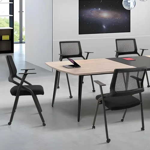 Miniatura 9 de CLATINA Sillas plegables apilables para sala de conferencias con ruedas, silla de escritorio de oficina acolchada portátil con soporte lumbar