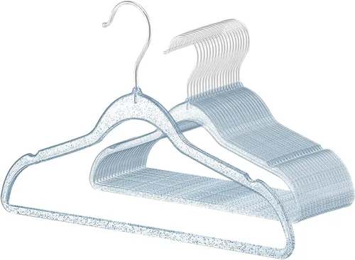 Percha de plástico con purpurina, 20 perchas de acrílico transparente con purpurina, perchas ultrafinas para trajes de vestir, perchas Azul