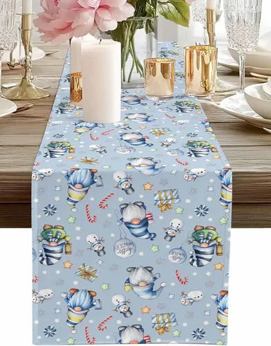 Miniatura 10 de Camino de mesa de Navidad de otoño de 90 pulgadas de largo, árbol de Navidad, fondo gris, duradero, lavable, camino de mesa de cocina para Árbol