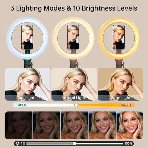 Miniatura 5 de Anillo de luz magnético de 10.2 pulgadas con trípode de 64 pulgadas para iPhone Mag Safe, anillo de luz recargable de 5000 mAh con soporte, trípode