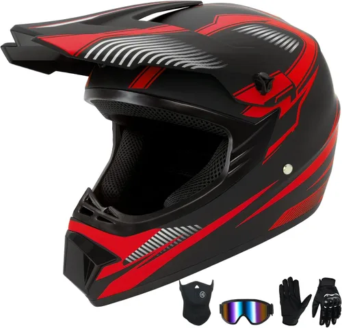 Miniatura 14 de Casco de motocross para niños jóvenes, casco de motocicleta todoterreno con (gafas, guantes, máscara), juego de 4 piezas, casco de cara completa