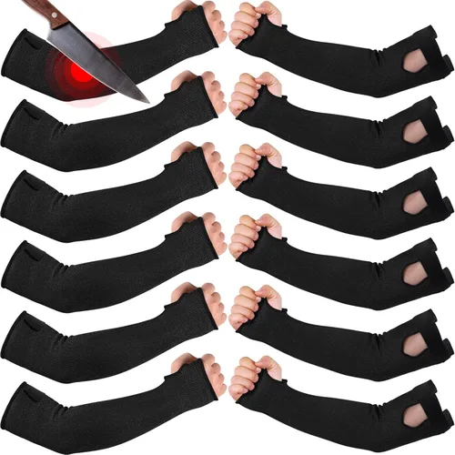 Miniatura 19 de JaGely 6 pares de mangas resistentes a cortes nivel 5 con agujero para el pulgar de 18 pulgadas, mangas de protección para brazos para granjeros