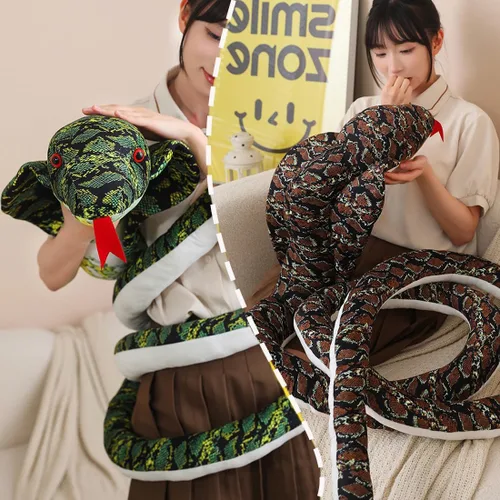 Miniatura 4 de ELAINREN Almohada Rellena de Cobra Marrón Ultra-Suave Gran Serpiente Realista Juguete de Peluche Cuddle Muñeca de Peluche de Pitón Realista