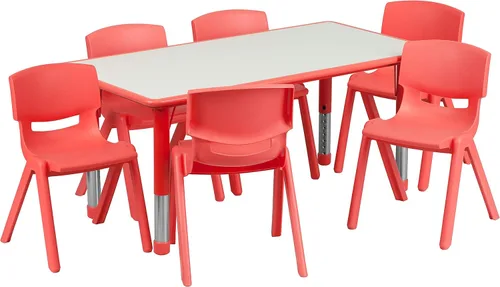 Miniatura 8 de Conjunto Flash Furniture de mesa resctangular y 6 sillas apilables, de plástico, con 6 sillas apilables para escuela, Acero, Azul