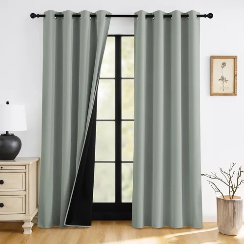 Miniatura 18 de RYB HOME Cortinas opacas grises de 63 pulgadas de largo para dormitorio, cortinas de ventana 100% opacas con aislamiento térmico y reducción