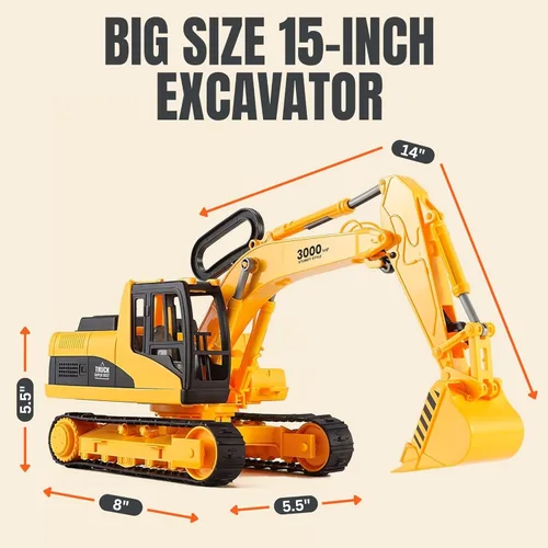 Miniatura 5 de Juguete de excavadora para construcción de tamaño extra grande con brazo pinza de pala, para niños