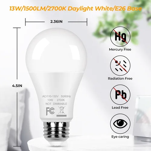Miniatura 2 de Bombillas LED A19 13 W, equivalentes a 100 W, paquete de 12 bombillas LED súper brillantes de 1500 lúmenes, base de rosca media E26 para lámpara