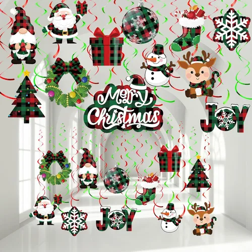 Miniatura 8 de Sumind Juego de 30 decoraciones navideñas para colgar en el techo, muñeco de nieve y alce, letrero de aluminio para colgar, decoración de interiores