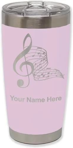 Miniatura 25 de LaserGram Vaso aislado al vacío de 20 onzas, notas musicales, grabado personalizado incluido (negro)