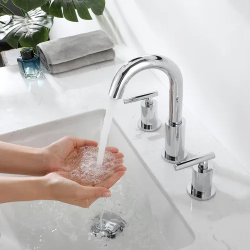 Miniatura 3 de Grifo de lavabo de baño extendido con desagüe y manguera de suministro, grifo cromado de 3 orificios para lavabo de baño, grifos de baño ChiLDano