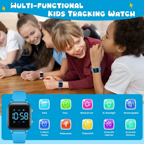 Miniatura 2 de Relojes digitales para niños y niñas, reloj deportivo con rastreador de fitness, podómetro, alarmas, cronómetro, no necesita aplicación, reloj
