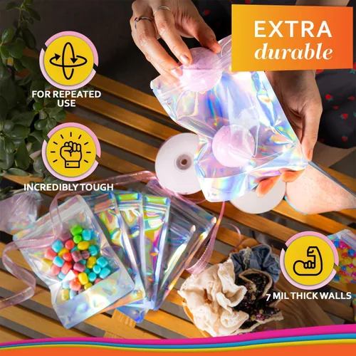 Miniatura 8 de 100 bolsas de Mylar iridiscentes resellables - Bolsas sellables con cierre hermético de 5 x 7 pulgadas, bolsas de pie sellables con cierre térmico