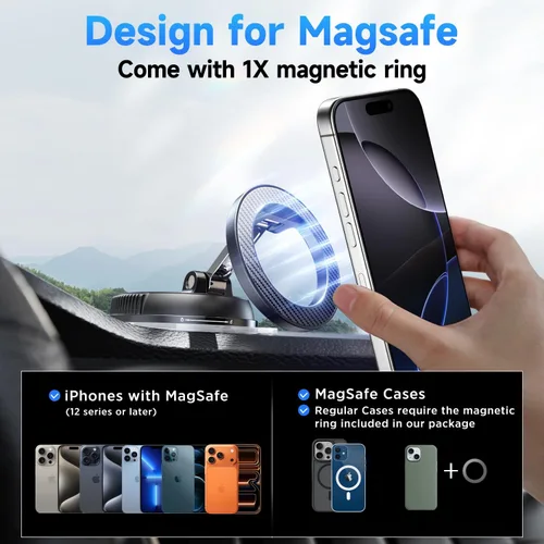 Miniatura 6 de ANDERY Soporte para teléfono de coche para Magsafe [78+LBS de succión más fuerte y 2400gf magnético] Montura de teléfono de coche ajustable en 360°