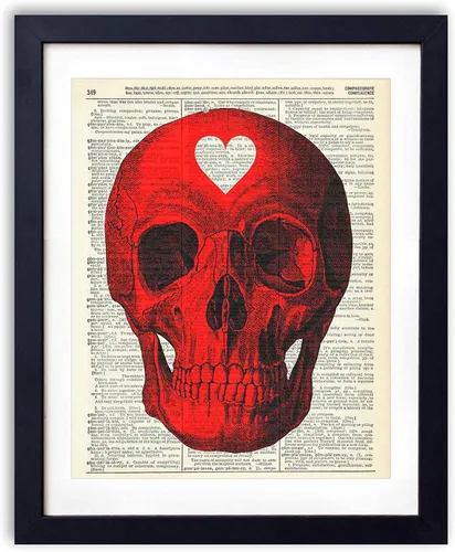 Skull, Skeleton Anatomy Vintage Dictionary Art Print, Modern Contemporary Wall Art for Home Decor, Boho Poster Sign 8x10 Inches, Unframed (Red Skull)