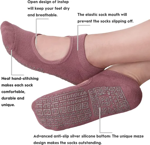Miniatura 2 de unenow Calcetines antideslizantes de yoga para mujer con acolchado para pilates, barra, hogar