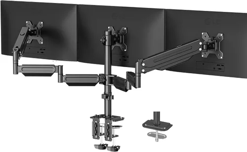 suptek Soporte de monitor triple para la mayoría de pantallas de 17 a 32 pulgadas, ajuste de resortes de gas, soporte de escritorio para monitor