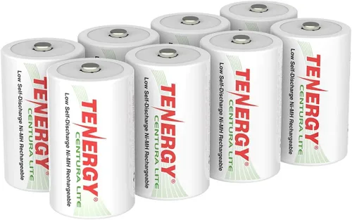 Tenergy Centura Lite - Batería D recargable NiMH de 1.2 V, 3000 mAh de baja autodescarga, batería de tamaño D precargada, certificado UL, paquete de