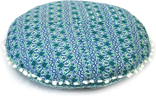 Miniatura 7 de Funda redonda para cojín de piso con mandala, estilo hippie, decorativa, bohemio, para puf otomano, con pompones, fundas de almohada, boho, indio