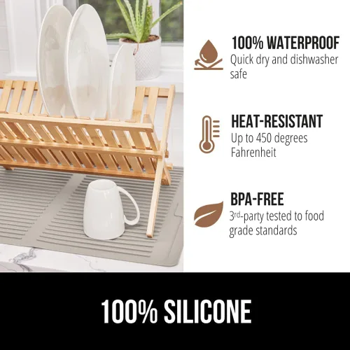 Miniatura 4 de GORILLA GRIP Tapete de secado de platos de silicona patentado 100% sin BPA para encimera de cocina, diseño acanalado para atrapar agua, fácil