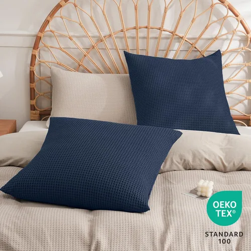 Miniatura 2 de PHF - Fundas de almohada 100% algodón con tejido gofre europeo, 26 x 26 pulgadas, sin relleno, paquete de 2 unidades, elegantes fundas decorativas