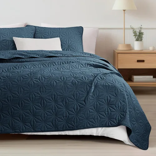 Miniatura 7 de Juego de ropa de cama Whale Flotilla King, edredones suaves azul marino para cama tamaño King para todas las estaciones, 3 piezas de colcha