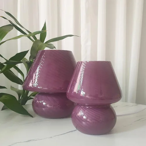 Miniatura 8 de Lámpara de mesa con forma de hongo y remolino, lámpara de mesa de vidrio translúcido, estilo italiano, moderna lámpara de escritorio a rayas