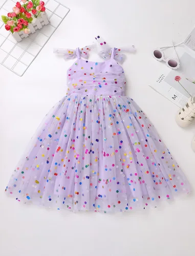Miniatura 45 de IMEKIS Vestido de princesa de cumpleaños para niña pequeña, confeti brillante, bohemio, arco iris, pastel, sesión de fotos, traje para 1-6T