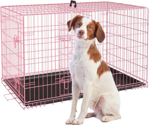 Jaula para perros extra grande de 42 pulgadas, jaulas resistentes para perros grandes, jaula plegable de alambre de metal con bandejas extraíbles,