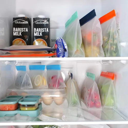 Miniatura 5 de Meetall Paquete de 9 bolsas reutilizables para almacenamiento de alimentos, 3 tamaños mezclados. Bolsas de tamaño de 3 galones para carnes, pescado