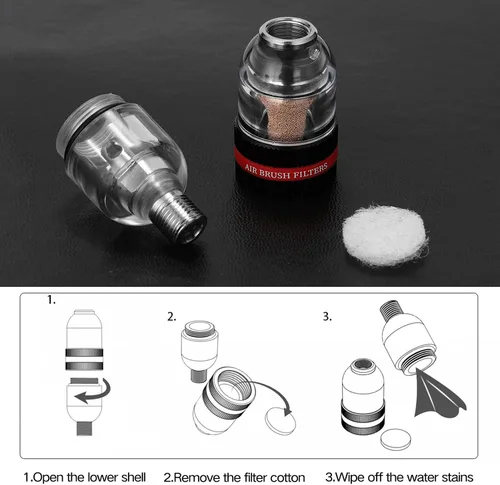 Miniatura 5 de Mini filtro de aire para aerógrafo trampa de agua de humedad, 1/8 de pulgada con hilos BSP, separador de agua y aceite para modelos Gundam, pintura