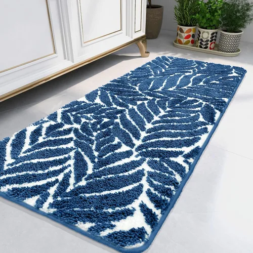 Miniatura 17 de Alfombra de Baño Azul - Alfombra de baño azul oscuro pequeña con hojas tropicales, antideslizante, lavable, para suelo de baño, bonita alfombra