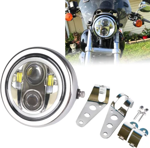 Miniatura 9 de Faro LED para motocicleta, 5-3/4 pulgadas, redondo, cromado, proyector LED con DRL blanco compatible con XL883N/FLSTS/XG750/FXDWG/XL1200V