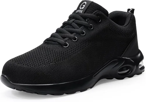 GLANOUDUN Zapatos de punta de acero para hombre, ligeros, con amortiguación de aire, zapatos de trabajo de seguridad indestructibles, zapatos de