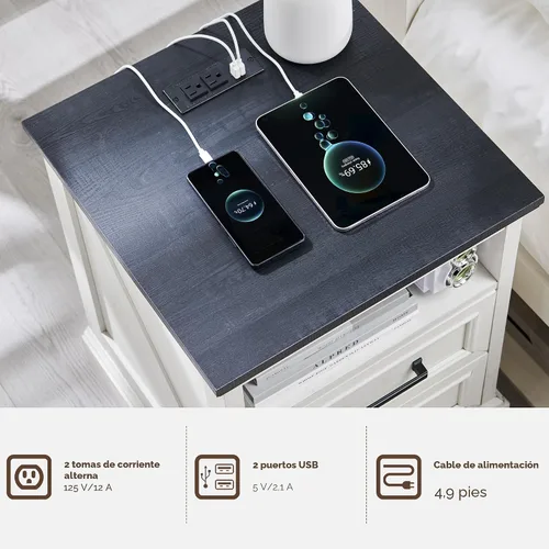 Miniatura 3 de ACCOHOHO Mesita de noche de 18" estilo granja con estación de carga, mesa auxiliar con 2 cajones de almacenamiento, mesa de cabecera, mueble