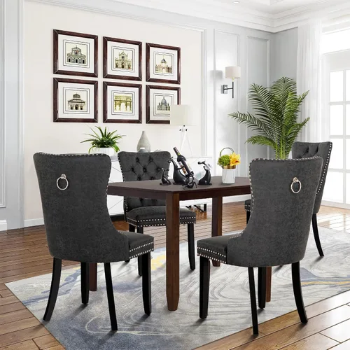 Miniatura 10 de MAISON ARTS Juego de 2 sillas de comedor de piel sintética, sillas de comedor tapizadas con ribete de cabeza de clavo y patas de madera maciza