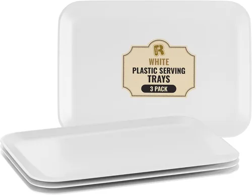 Miniatura 12 de Paquete de 3 bandejas de plástico negro para servir – Bandeja negra de 8 x 11 pulgadas – Bandejas de postre resistentes para alimentos – Bandejas