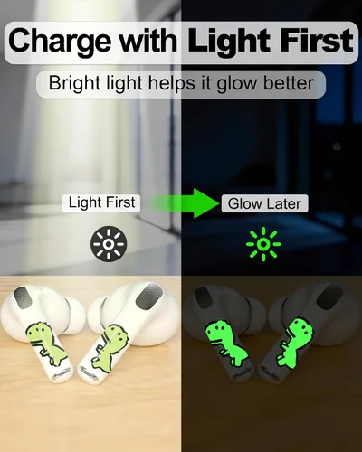 Miniatura 2 de RockMax Piel de dinosaurio brillante para AirPods, fácil de identificar, envolturas adhesivas universales para AirPods Pro 3/2/1 y Gen 1/2/3/4