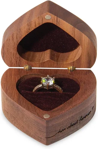 Miniatura 2 de Caja de anillo de compromiso delgada de madera en forma de corazón para propuesta, ceremonia de boda, regalo de cumpleaños