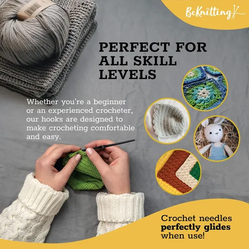 Miniatura 7 de BeKnitting Juego de 12 ganchos de ganchillo y agujas para principiantes, adultos y niños, aluminio negro de alta calidad, regalos navideños, caja