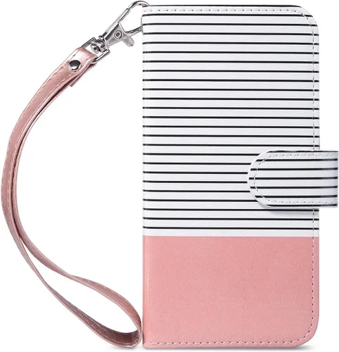 Miniatura 16 de ULAK Funda tipo cartera para iPhone SE 3 (2022)/SE (2020)/8/7 con soporte para tarjetas, funda de piel sintética de alta calidad con ranuras