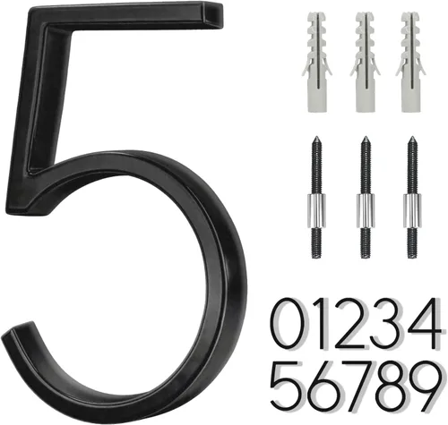 Miniatura 24 de Número flotante de casa de acero inoxidable de 5 pulgadas, números de casa modernos de metal, número de decoración de buzón con kit de clavos, negro