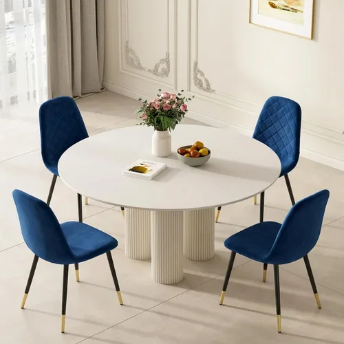 Miniatura 11 de Juego de 2 sillas de comedor de terciopelo azul marino, sillas tapizadas de cocina y comedor con patas de metal, sillas decorativas modernas