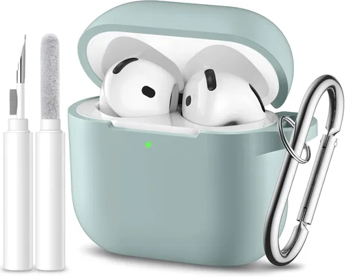 Miniatura 24 de Funda protectora completa de silicona suave para AirPods 4 con llavero y kit de limpieza, compatible con Apple Airpods 4 para mujeres y hombres