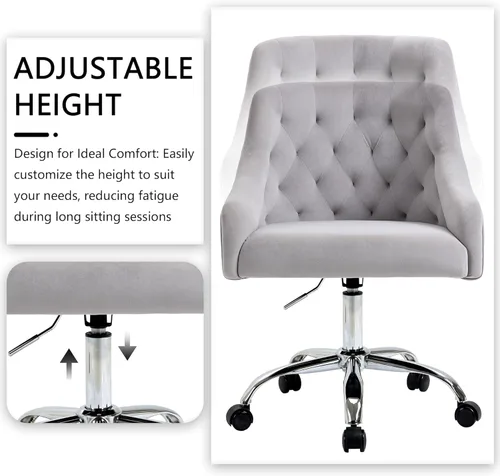 Miniatura 4 de Silla de Oficina para el Hogar, Silla Giratoria de Terciopelo Ajustable de Acento/Tocador con Brazos y Ribete de Tachuelas para Dormitorio
