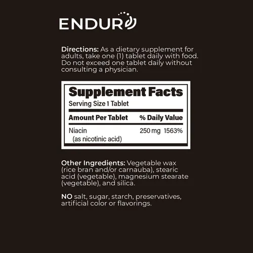 Miniatura 6 de ENDUR-ACINA - Niacina B3 - ER (liberación prolongada) 250 mg (200 ct) Nicotinic Acid Formula Supporting Healthy Heart & Cholesterol Balance with