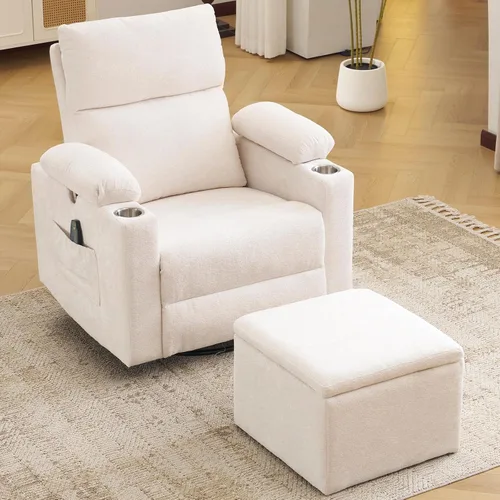 Miniatura 21 de Silla Reclinable Eléctrica de Gran Tamaño Giratoria Deslizante con Masaje y Calor, Sillón Reclinable Giratorio Mecedor con Reposabrazos Ajustables