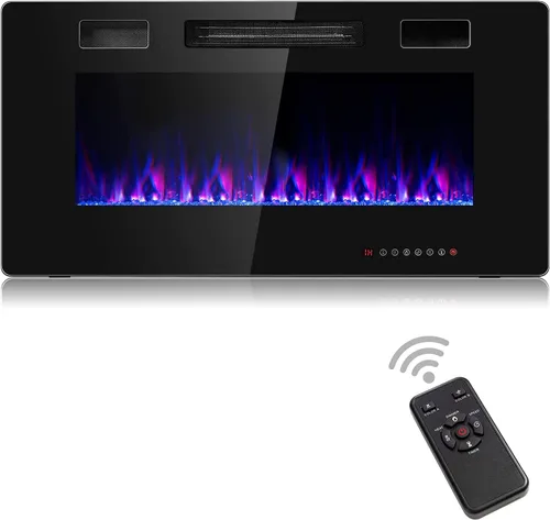 Miniatura 9 de Topment Chimenea eléctrica empotrada y montada en la pared con color y velocidad de llama ajustables, control remoto y táctil con temporizador, bajo